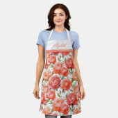 Roze Oranje pioenrozen bloemenpatroon | Gepersonal Schort (Gedragen)