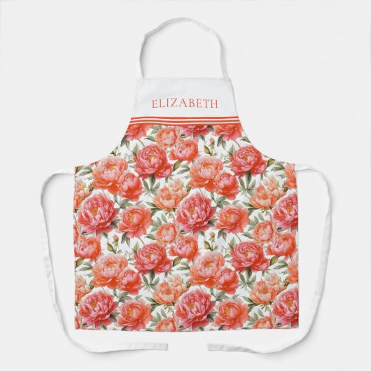 Roze Oranje pioenrozen bloemenpatroon | Gepersonal Schort (Voorkant)