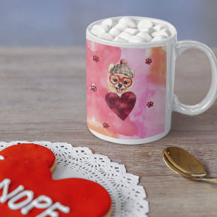 Roze Oranje Pomeranian Valentijnsdag Cadeau Hond Koffiemok
