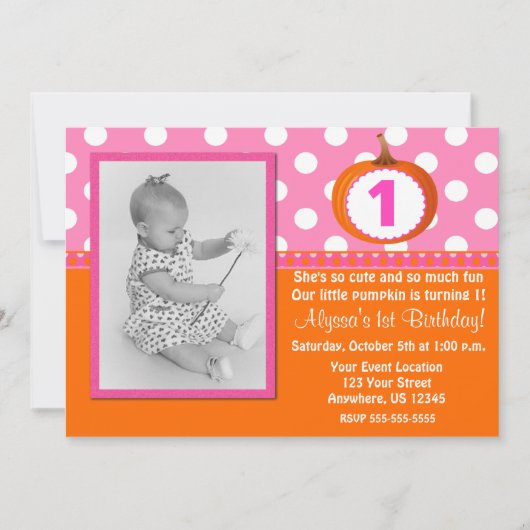 Roze Oranje pomkin Birthday Uitnodiging (Voorkant)