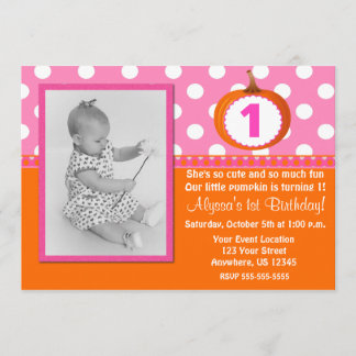 Roze Oranje pomkin Birthday Uitnodiging