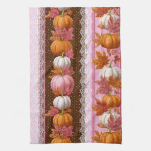 Roze Oranje Pompoen Bloem Herfst Patroon Theedoek