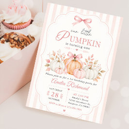 Roze Oranje Pompoen Strik Meisje Eerste Verjaardag Kaart
