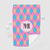 Roze oranje preppy argyle aangepaste monogram dame golfhanddoek (Insitu)