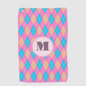 Roze oranje preppy argyle aangepaste monogram dame golfhanddoek (Voorkant)