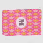 Roze oranje preppy argyle aangepaste monogram dame golfhanddoek (Horizontaal)