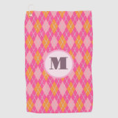 Roze oranje preppy argyle aangepaste monogram dame golfhanddoek (Voorkant)