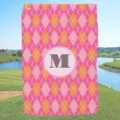 Roze oranje preppy argyle aangepaste monogram dame golfhanddoek