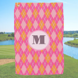 Roze oranje preppy argyle aangepaste monogram dame golfhanddoek