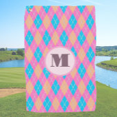 Roze oranje preppy argyle aangepaste monogram dame golfhanddoek