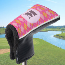 Roze Oranje preppy argyle aangepaste monogram dame Golfheadcover