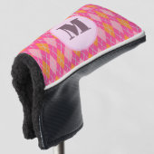 Roze Oranje preppy argyle aangepaste monogram dame Golfheadcover (3/4 voorkant)