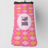 Roze Oranje preppy argyle aangepaste monogram dame Golfheadcover (Draai 90)