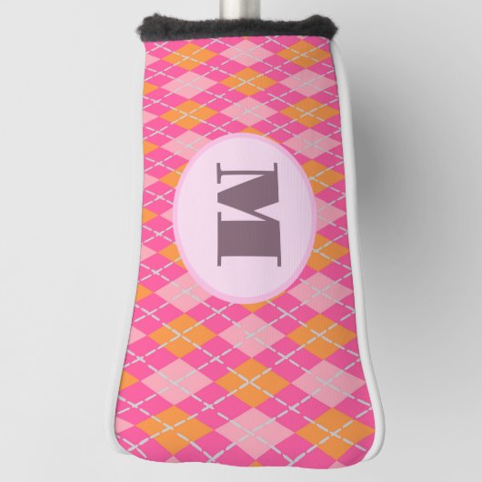 Roze Oranje preppy argyle aangepaste monogram dame Golfheadcover (Draai 90)