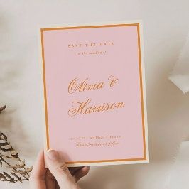 Roze Oranje Preppy Strepen Bewaar de Datum Kaart