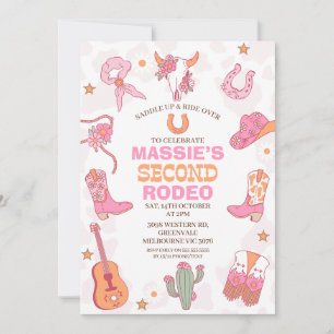 Roze Oranje Retro 2e Rodeo Verjaardag Kaart