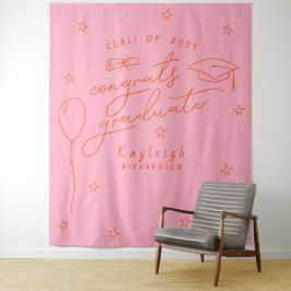Roze Oranje Retro Afstudeerfoto Achtergrond Wandkleed