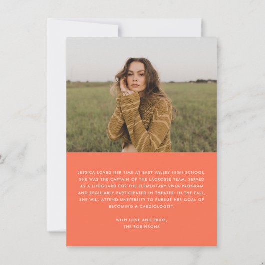 Roze Oranje retro Afstuderen foto aankondiging (Achterkant)