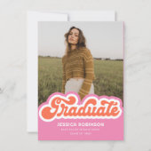 Roze Oranje retro Afstuderen foto aankondiging (Voorkant)