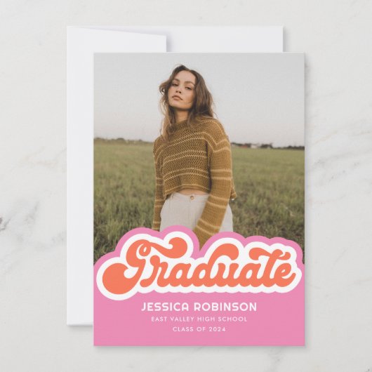 Roze Oranje retro Afstuderen foto aankondiging (Voorkant)