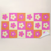 Roze & Oranje Retro Bloemen BOHO Chic Bloemmotief Strandlaken (Voorkant)