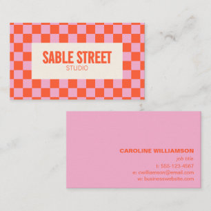Roze Oranje Retro Dambord Patroon Krachtig Creatie Visitekaartje
