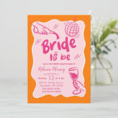 Roze Oranje Retro Geïllustreerde Bruidsdouche Kaart (Staand voorkant)