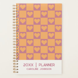 Roze Oranje Retro Hart Schachbrett Patroon Persoon Planner