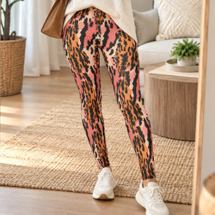 Roze Oranje Retro Luipaardprint Leggings