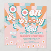 Roze Oranje retro One Groovy Girl 1ste verjaardag Kaart (Voorkant / Achterkant)