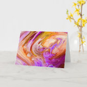 Roze Oranje Ring Giet Acryl Fluid Art Kaart (Gele Bloem)