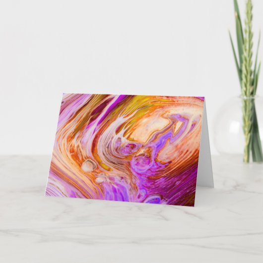 Roze Oranje Ring Giet Acryl Fluid Art Kaart (Voorkant)