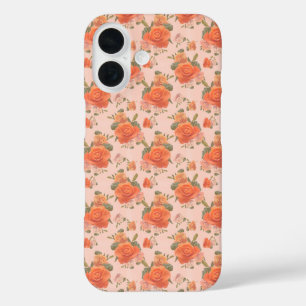 roze oranje roos bloemenpatroon trouw lente iPhone 16 hoesje