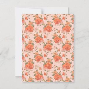 roze oranje roos bloemmotief bruiloft lente briefkaart