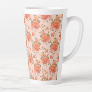 roze oranje roos bloemmotief bruiloft lente latte mok