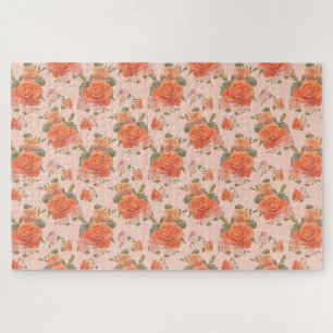 roze oranje roos bloemmotief bruiloft lente legpuzzel