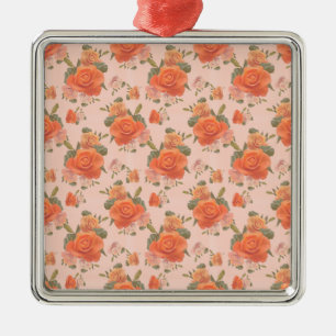 roze oranje roos bloemmotief bruiloft lente metalen ornament