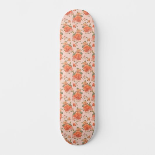 roze oranje roos bloemmotief bruiloft lente persoonlijk skateboard (Voorkant)