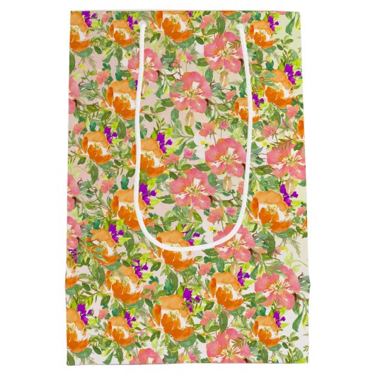 Roze Oranje Rozen Bloemen Medium Cadeauzakje (Achterkant)