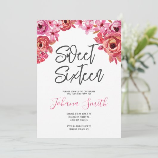 Roze Oranje Rozen Sweet Sixteen Birthday Kaart (Staand voorkant)