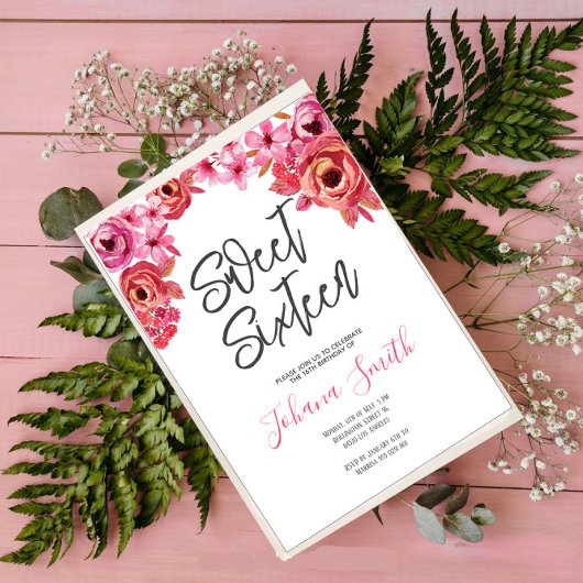 Roze Oranje Rozen Sweet Sixteen Birthday Kaart