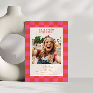 Roze Oranje Schaakbord Afstudeerfeest Foto Kaart