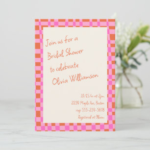 Roze Oranje Schachbrett Bruiloft Bridal Shower Whi Kaart