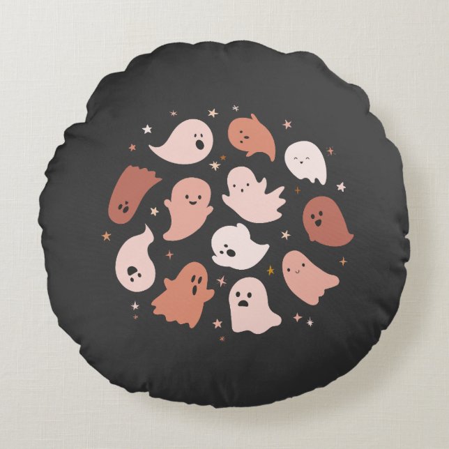 Roze Oranje Schattig Spook Halloween Rond Kussen (Voorkant)