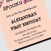 Roze Oranje schedel Spooky Halloween 1e verjaardag Kaart