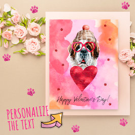 Roze Oranje Sint Bernard Valentijnsdag Cadeau Hond Feestdagenkaart