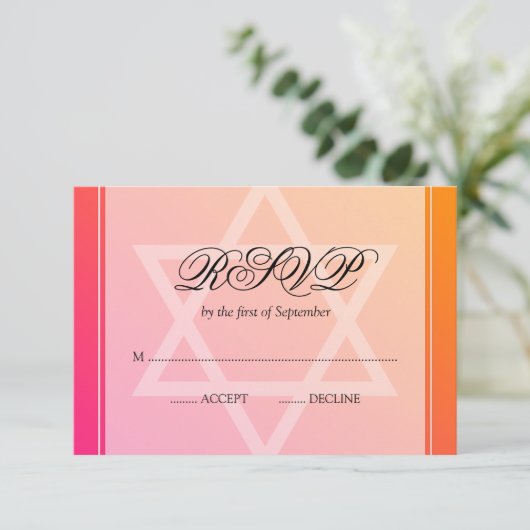Roze Oranje ster van David Bat Mitzvah RSVP (Staand voorkant)
