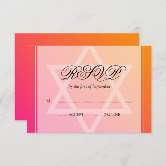 Roze Oranje ster van David Bat Mitzvah RSVP (Voorkant / Achterkant)