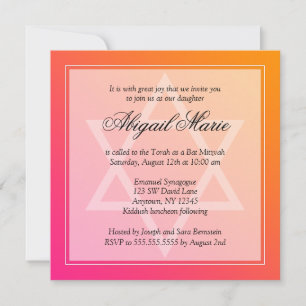 Roze Oranje ster van David Bat Mitzvah Square Kaart