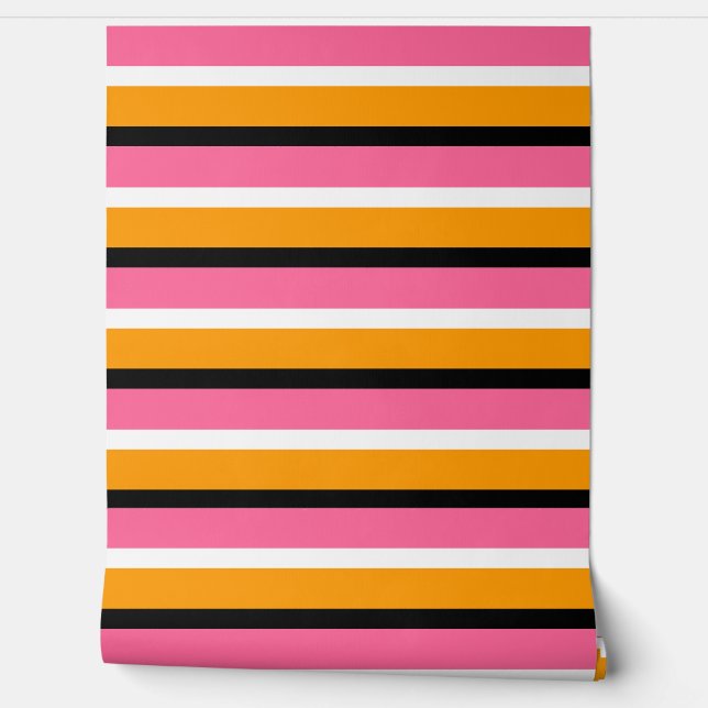 Roze Oranje strepen Horizontale lijnen Behang (Afrollen)